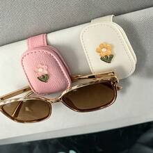 Fashionable Eyeglass Holder Clip, Embroidered Floral Design, Creative Car Visor Clip, Multi-Functional Ticket Clip, Bill And Card Organizer, Car Interior Eyewear Storage, Fun Decorative Accessory, Convenient Eyeglass Holder, Elegant Car Accessory, Summer Travel Essential - Multiple Styles - View 1