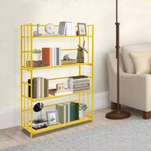 SanBouSi 4 Tier Bookshelf For Home Office, Tall Slim Bookcase With Raised Guardrails, 220LBS Heavy Duty Iron Shelf, Gold Metal Storage Rack For Living Room Study - Gold - View 3