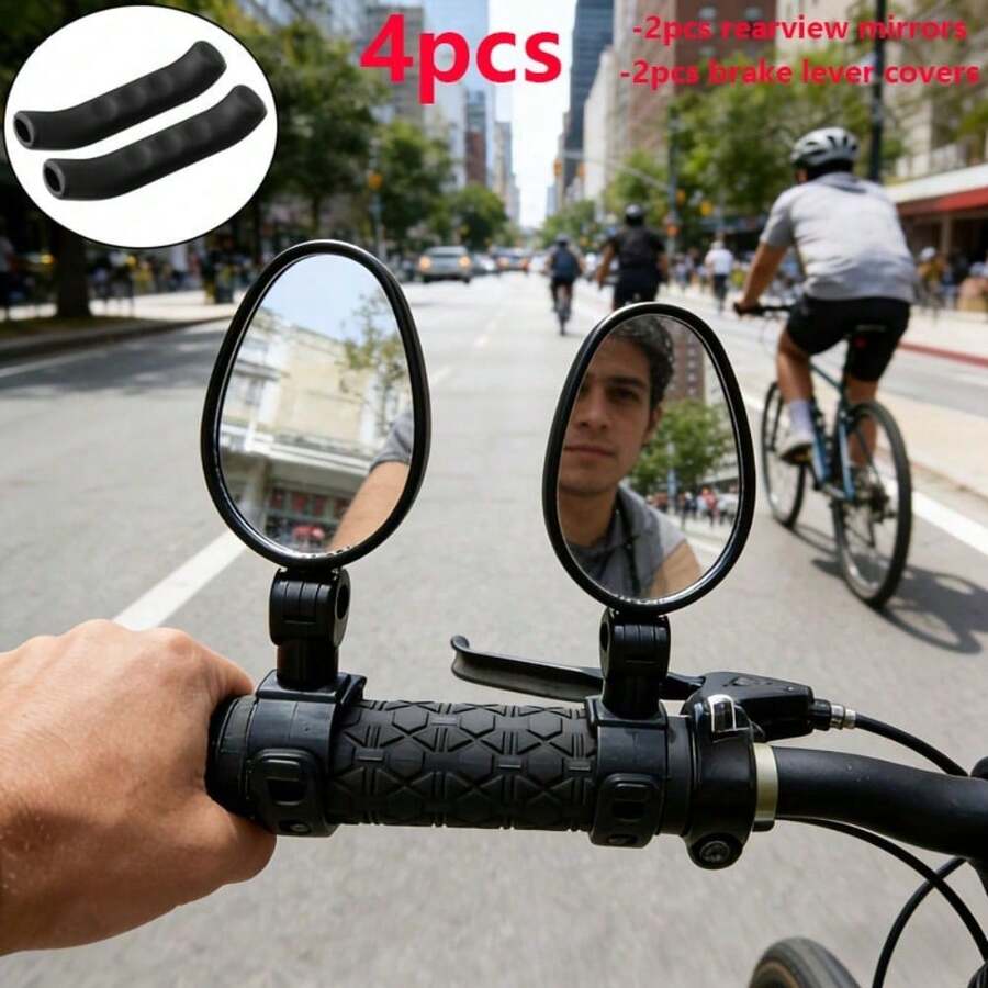 2個橢圓形自行車後視鏡 + 2個煞車把手套,高解析度廣角凸面後視鏡,360°可旋轉可調節把手安裝鏡,防震安全鏡,適用於山地車和公路車的騎行配件 - 杏色 - 查看 1