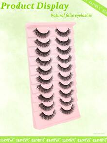 10 Pairs Black Thin Stem Faux Mink False Eyelashes, 3D Fluffy Natural Short Cat Eye Fake Lashes - 黑色 - 查看 8