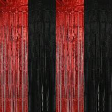 4pcs Red & Black Metallic Foil Fringe Curtain, 3.28x6.56ft Metallic Fringe Photo Backdrop For Halloween Party, 80s Retro Disco Decor, Casino Night Red Carpet Event, Texas Tech Party Decor, Graduation Ceremony Decor 2026 - View 11