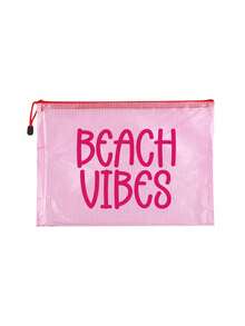 Bolsa de cosméticos de malla impermeable con estampado BEACH VIBES, bolsa de playa de tela de malla multicolor de moda, tema de playa. Bolsa de maquillaje de malla transparente con cremallera de nylon de gran capacidad, organizador de artículos de tocador de viaje ligero, bolsa de almacenamiento portátil para guardar protector solar, cuidado de la piel, herramientas de belleza, aperitivos, bikinis & artículos esenciales de playa, almacenamiento de primavera & verano - Multicolor - Ver 13