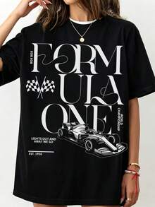 Shirt F1 Shirt For Formula Racing Fans  T-Shirt Crew-Neck Printed Men's Fashion Short-Sleeved Sports T-Shirt - Black - View 1