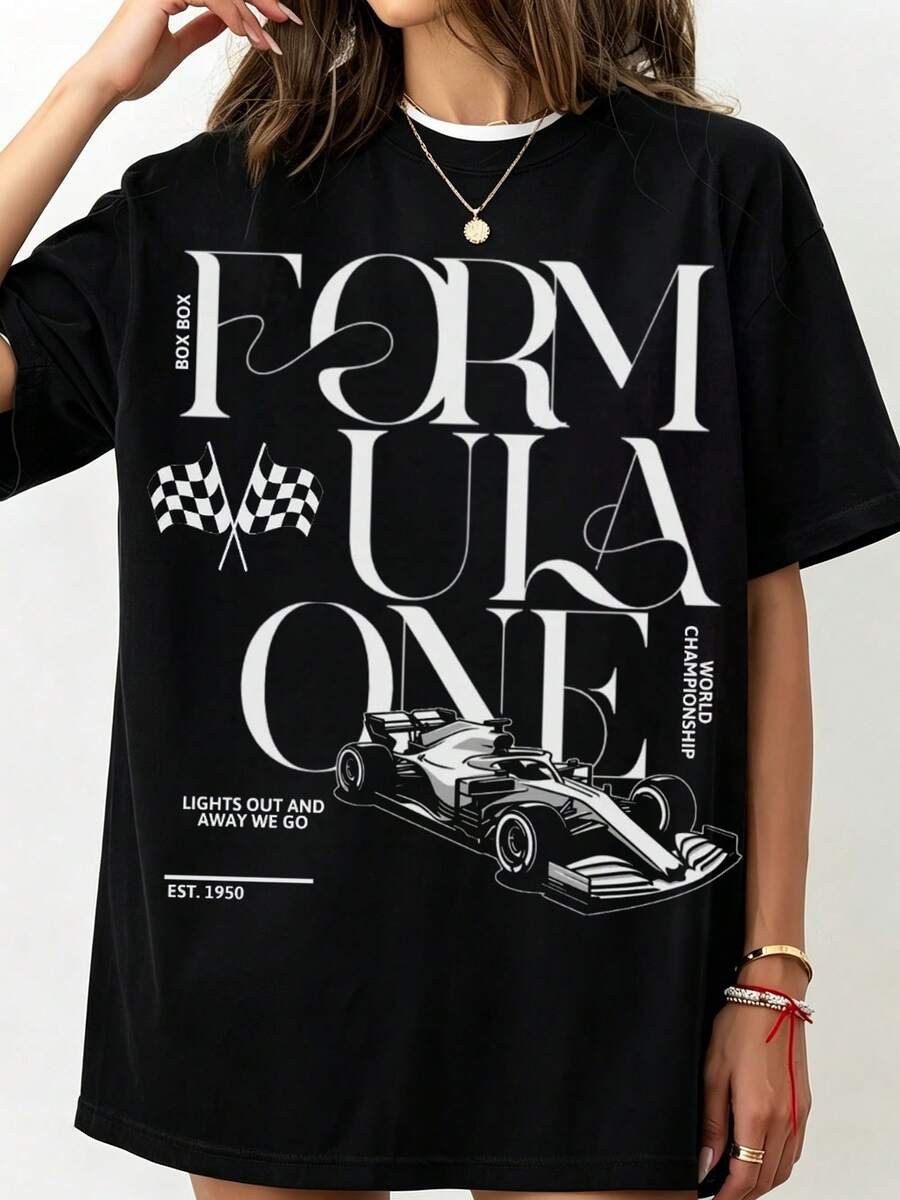 Shirt F1 Shirt For Formula Racing Fans T-Shirt Crew-Neck Printed Men's Fashion Short-Sleeved Sports T-Shirt - Black - View 1