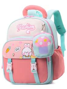 Mochila estilo universitario nueva, ligera y cómoda, con diseño de conejito lindo, bolso de hombro para estudiantes, simple y versátil, mochila para el campus - Verde - Ver 2