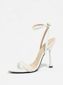 Giày sandal cao gót nữ da bóng phối ren, mũi tròn hở ngón, quai đơn thiết kế chéo, gót nhọn stiletto, sandal mùa hè thanh lịch cho nữ, giày cao gót nữ mọi mùa, đi hộp đêm, tiệc tùng, tụ tập, hoạt động ngoài trời, thời trang sành điệu cao cấp, tiệc chiêu đãi, váy cưới, gót nhọn stiletto, đi nghỉ dưỡng, phong cách quyến rũ, giày mule da PU sexy, giày nữ trang trọng, giày cao gót trắng, giày nữ - trắng - Xem 6