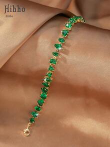 Hihho 1pc High-Quality Sparkling Cubic Zirconia Tennis Bracelet, Unique Multi- Design With Teardrop, Square, Star, Heart Shapes, Available In Pink, Green, Blue, White, Multicolor Stones, Suitable For Daily Wear And Holiday Occasions, Perfect Gift For Mother's Day, Valentine's Day, Christmas, Anniversary, Ideal Summer Vacation Accessory To Show Elegant Feminine Charm, Great Gift For Friends And Family - Tennis Bracelet - View 5