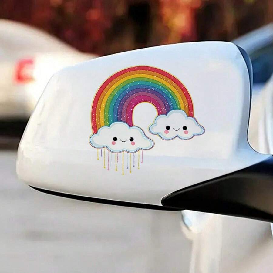 2D Flat Rainbow Pattern Car Sticker Durable Vinyl Stickers - Perfect For Cars, Laptops, And Windows | Self-Adhesive Holiday Bumper Decals, Cute Car Decorations Car Fuel Tank Caps Sticker