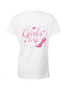 1 Piece, Y2K Retro Streetwear T-Shirt, 2026 Travel-Themed Movie T-Shirt For Women, Pink Sequin Group Outfit, Comfortable Casual Shirt Made Of Pure Cotton With Crew Neck, Suitable For All Seasons - 白色 - 查看 2