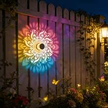 1pc Solar Mandala Garden Light, Colorful Projection LED Wall Lamp, Waterproof Outdoor Fence Decoration, Automatic Dusk To Dawn Patio Yard Stair Landscape Lighting, Bohemian Style Outdoor Decor, Christmas, Halloween And Holiday Gift - Colored Light Mandala - View 8