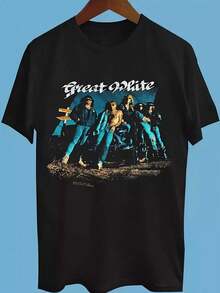 Camiseta Vintage de los 90 de la Banda Great White Band - Diseño Gráfico de Doble Cara con Miembros de Minknow y Lipsky, 100% Algodón Grueso, Corte Holgado, Camiseta Retro de Concierto para Uso Casual, Fiestas y Fanáticos de la Música (Lavable a Máquina, Comodidad para Todas las Temporadas) - Negro - Ver 1