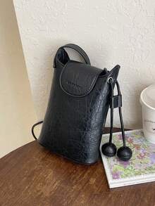 Bolso de cubo de cuero suave estilo Ins para mujer, bolso bandolera con cordón para teléfono - Multicolor - Ver 13