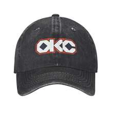 Oklahoma City Geometry Edition Baseball Cap, Men Women Gameday Vintage Washed Denim Adjustable Sports Hat, Unisex Ideal Gift - 黑色 - 查看 3