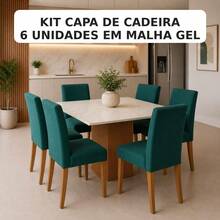 Chair Cover Set With 6 Units For Dining Room, Kitchen, Premium Knit Fabric - Petroleum Green - View 3