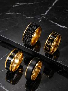 4pcs Fashion Gothic Stainless Steel Men's Multi-Color Ring Set With Mesh Temperature Roman Letter Matte Rotating Elements, Suitable For Men's Daily Wear And Holiday Accessories - Multicolor - View 10