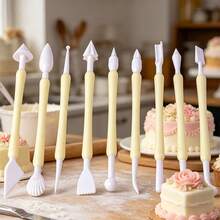 9pcs Fondant Tool Set Includes 9 Double-Ended Tools, 1 Sculpting Pen, 1 Cream Cake Carving Pen, Fondant Decorating Tools, Suitable For Kitchen DIY Cream Baking Tools - White - View 3