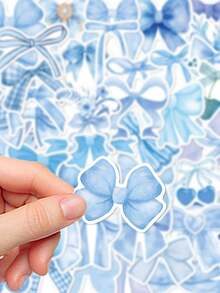 50 Peças Adesivos de Laço Azul para Scrapbook, Decalques para Diário, Caderno, Notebook, Capa de Telefone, Tablet, Skate, Bagagem, Decoração de Geladeira, Festa de Feriado, Presente, Materiais Escolares - Laço azul - Visão 5