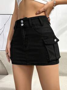 Women's Denim Mini Skirt - Black - View 1