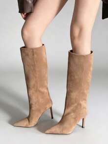 2025 New Pointed Toe Slim Fit Mid-Calf Riding Boots, Khaki Color, Women Shoes, Suitable For Spring, Autumn And Winter,Sexy,Party - Khaki - View 8
