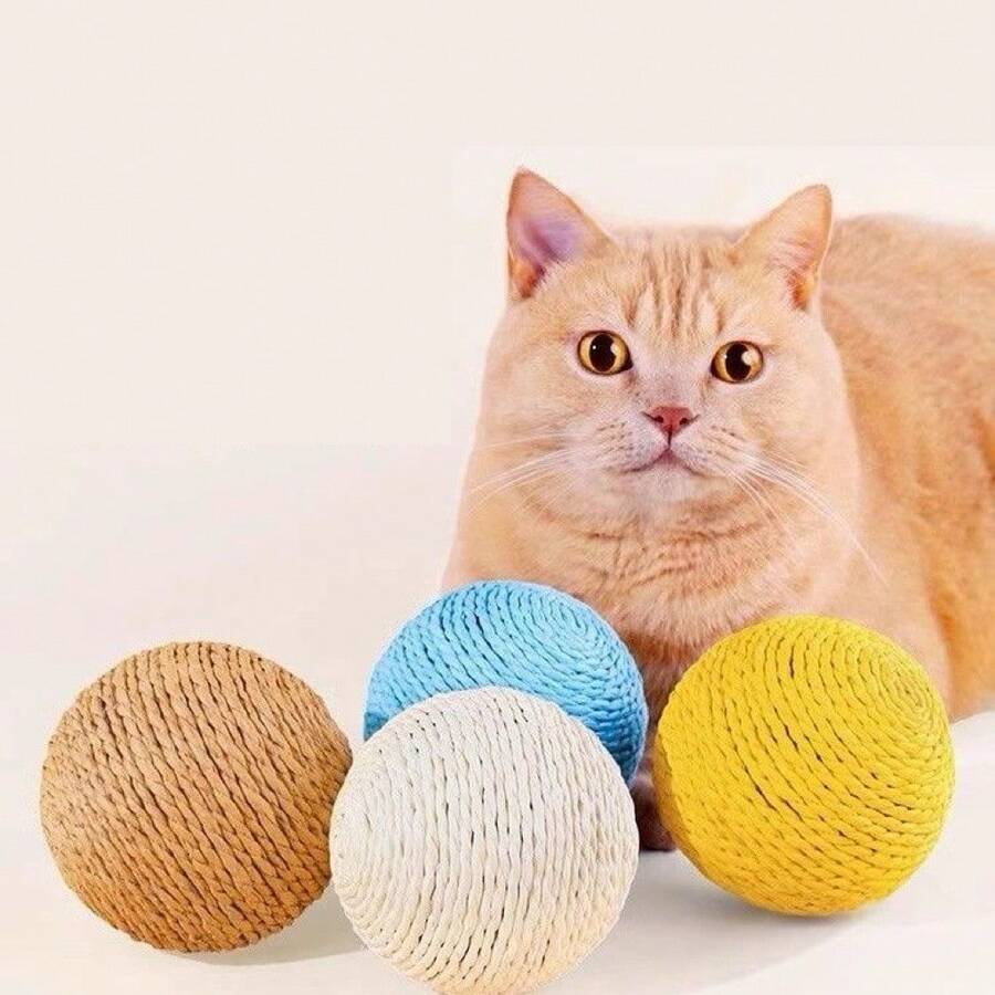 Cat Scratch Ball Sisal Rope Ball No-Shedding Cat Teaser Toy Ball Cat Self-Entertainment Tool Teeth Grinding Durable Bite-Resistant Scratch Ball - Khaki - View 1