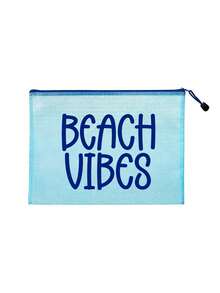 Bolsa de cosméticos de malla impermeable con estampado BEACH VIBES, bolsa de playa de tela de malla multicolor de moda, tema de playa. Bolsa de maquillaje de malla transparente con cremallera de nylon de gran capacidad, organizador de artículos de tocador de viaje ligero, bolsa de almacenamiento portátil para guardar protector solar, cuidado de la piel, herramientas de belleza, aperitivos, bikinis & artículos esenciales de playa, almacenamiento de primavera & verano - Multicolor - Ver 14