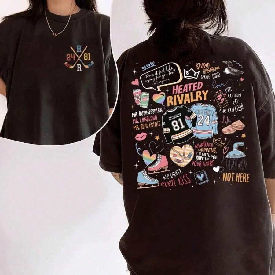 Talla Grande, Manga Corta, Nueva Camiseta Gráfica de Verano 2026, Camiseta 'Romance Heated Rivalry' – Sudadera de Libro, Camiseta para Parejas de Hockey Rival, - Negro - Ver 1