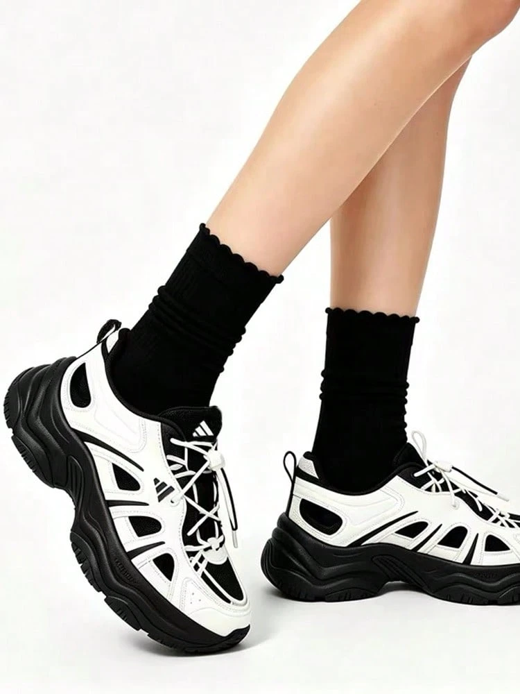Adidas Fin Pulse Outdoor Platform Casual Shoes, Unisex Style LA1995 - Black and White - View 1