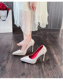 2026 New Model Gold Blade Scepter Red Sole Printed Stiletto Heel Elegant Lady Style Women's High-Heel Shoes High-Grade Black Patent Leather - 漆皮裸色 - (10 公分) - 查看 3