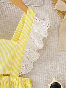 Girls' Sleeveless Contrast Ruffle Striped Backless Camisole Dress, Fashionable Girls' Summer Dress - Yellow - View 5