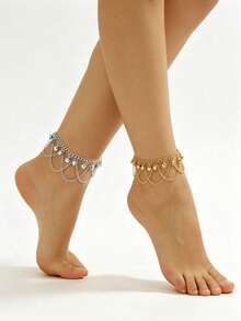 SHEEGIOR 1件时尚多层波浪流苏小铃铛脚链，赤脚脚链饰品，适合女性和女孩，也适合舞蹈服装装饰 - 舞蹈腳鍊 - 查看 2