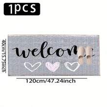 1pc Light Gray Welcome Heart Pattern Printed Faux Cashmere Surface TPR Bottom Door Mat, Bathroom Mat, Kitchen Mat, Laundry Mat, Holiday Atmosphere Decor, Home Decor, Party Decor, Wedding Decor, Dining & Kitchen Decor - Multicolor - View 14
