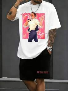 Tony Stark Singing Pose Men's 2 Piece Outfits 100% Cotton T-Shirt And Shorts Set Marvel Superhero Graphic, Streetwear Casual Summer Clothes For Men Summer Clothes Gifts - 白色 - 查看 2