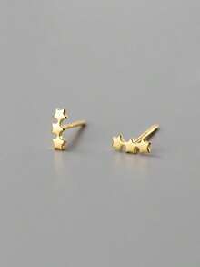 A Pair Of Cute, Mini, Simple, Versatile, And Exquisite S925 Sterling Silver Plated 14K Gold Earrings, Summer Star Earrings With Five Pointed Stars, Suitable For Girls And Women To Wear On A Daily Basis, And As A Gift Accessory For Women. - Gold - View 4