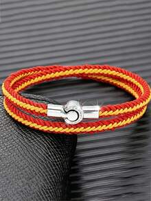 1 pieza Pulsera de cuerda tejida a mano con diseño simple de color para hombres y mujeres, pulsera de cuerda tejida a mano de color, pulsera magnética para parejas - Pulsera con hebilla para contador de agua - Ver 15