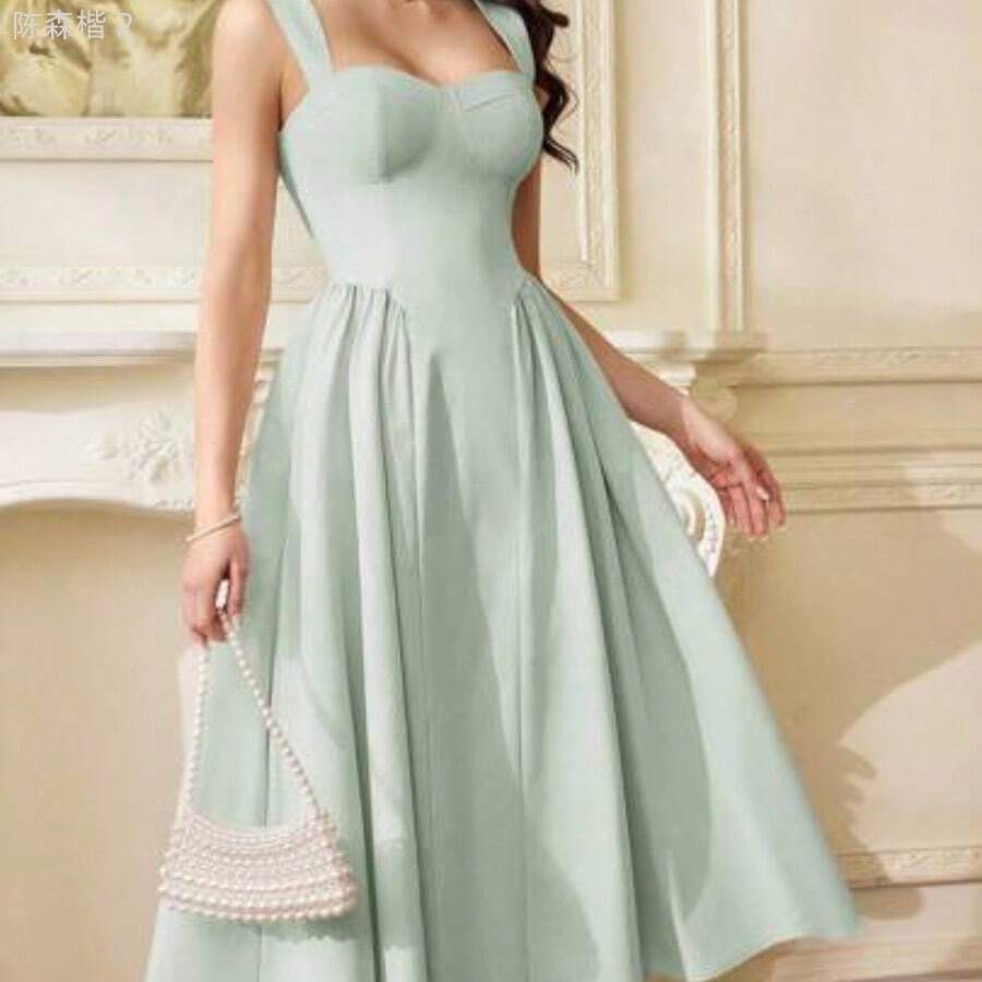 xuehuamaoyi02 Vestido elegante vintage para mujer con bolsillos, vestido de té casual amarillo para fiestas, festivales y vacaciones, vestido blanco de verano para mujer, vestido de fiesta con corsé, vestido formal para mujer, vestido de cumpleaños, vestido de invitada de boda, vestido de primavera para Pascua - verde menta - Ver 1