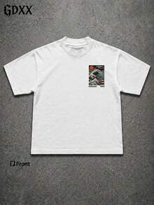 Plus-Size Great Wave Hokkaido Surf Design Graphic T-Shirt, 100% Cotton Soft, Casual Streetwear Tee,Harajuku Ukiyo-E Tee,Summer Gift For Men - 白色 - 查看 3
