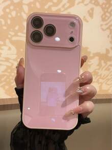 夏季純色馬卡龍玻璃質感直邊內置鏡頭膜 Apple 16ProMax 手機殼 IPhone13 新 14pro 防指紋 16 極簡 15Promax 全包覆 15 保護套 11/12 適用於 IPhone17promax 17pro 17 16pro 時尚手機殼 軟橡膠邊全包覆保護手機殼 - 粉色 - 查看 3