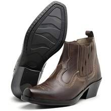 Men's Country Boot With High Heel, Leather, Short Shaft, Rodeo Style - Coffee - View 15