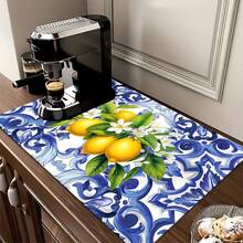 1pc, Home Decor, Vintage Lemon Pattern Printed Absorbent Mat, Dish Drying Mat, Espresso Machine Countertop Absorbent Mat, Draining Mat, Sink Drainage Mat, Soft Faucet Absorbent Mat, Sink Coaster, Kitchen Supplies, Bathroom Supplies - Multicolor - View 8