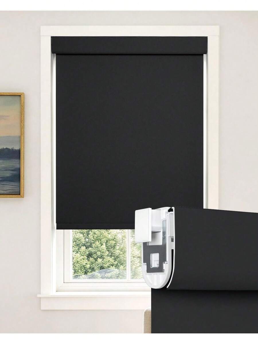 No Drill Cordless Blackout Blinds Stop Cordless Roller Shades Indoor Thermal Insulated Blinds Home, Custom Size, Blackout-Black - Star - View 1