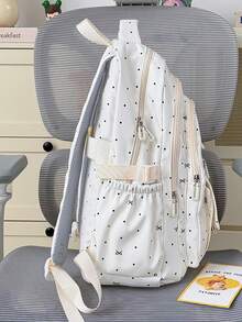 Ransel Polkadot dengan Pita, Tas Sekolah Siswa dengan Tempelan Kartun Lucu, Ransel Komuter Multi-Layer Kapasitas Besar - MultiWarna - View 3