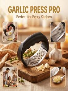 Durable Stainless Steel Garlic Press, Manual Vegetable Chopper And Fruit Grinder, Easy-To-Use Kitchen Tool, Suitable For Restaurant And Home Cooking, No Electricity Required, Garlic Crusher - Durable Stainless Steel Garlic Press - View 2