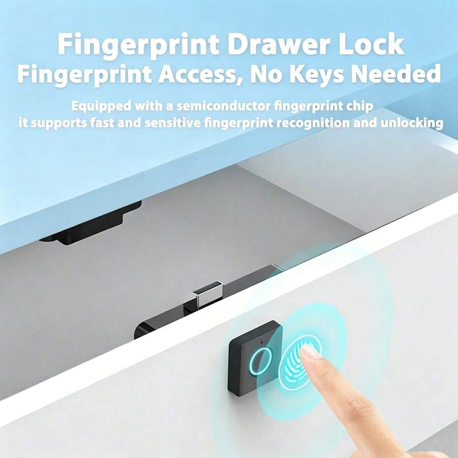 Fingerprint Drawer Lock - Keyless Unlock, Compact & Stylish Design, Easy Installation, Suitable For Home Cabinets, Shoe Cabinets, File Cabinets And Wooden Drawers, Battery Powered (3 AAA Batteries Not Included)