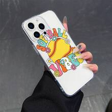 Funda para teléfono: Una funda transparente, a prueba de caídas, con impresión UV de alta definición que presenta "SOFTBALL VIBES" en texto colorido y un diseño de pelota de softbol amarilla, realzada con flores multicoloridas. Compatible con iPhone 17/16e/16/15/14/13/12/11 Pro/Pro - transparente - Ver 5
