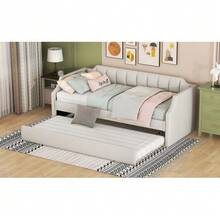 90 X 200(190) DAY Beds, Upholstered Single Daybed With Rollaway Bed - Beige - View 6