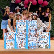 CARRIECUR Sacs cadeaux en papier thème cowboy western, 6 designs imprimés Far West, sacs de fête avec poignées pour anniversaire, baby shower, fête de rodéo, fête thème cowboy, emballage cadeau & fournitures de fête - Voir 3