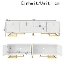 Low TV Unit With Textured Doors, Gold Handles And Legs - 白色 - 查看 4