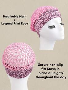 1pc Leopard Print Satin Patchwork Sleeping Cap, Suitable For Curly And Straight Hair Sleep Bonnet - Multicolor - View 8