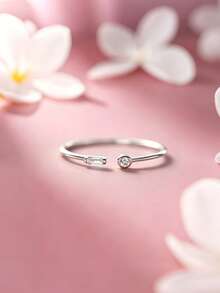 1 pieza Anillo abierto de plata de ley S925 con doble strass ultra fino, estilo minimalista de nicho frío, anillo apilable pequeño y exquisito personalizado, adecuado para el uso diario de las chicas, accesorio de mano versátil y casual para combinar con todo - cuadrado - Ver 14