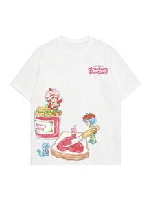Women's Summer T-Shirt, Cute Scene Print Loose Casual Style, Suitable For Daily Sweet Girl Look - White - View 4